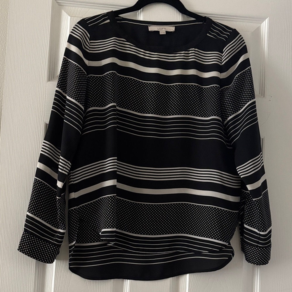 LOFT Black and White Striped Blouse